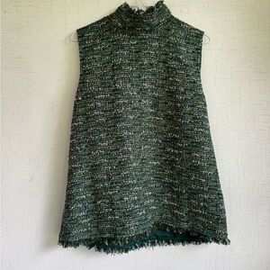 Ann Mashburn green tweed sleeveless mini dress / tunic M